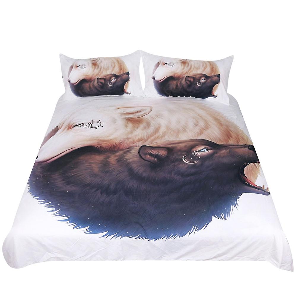 3pcs\/set Special Double Wolf Pattern Duvet Cover Pillow Cases Bedding Set (US Twin)