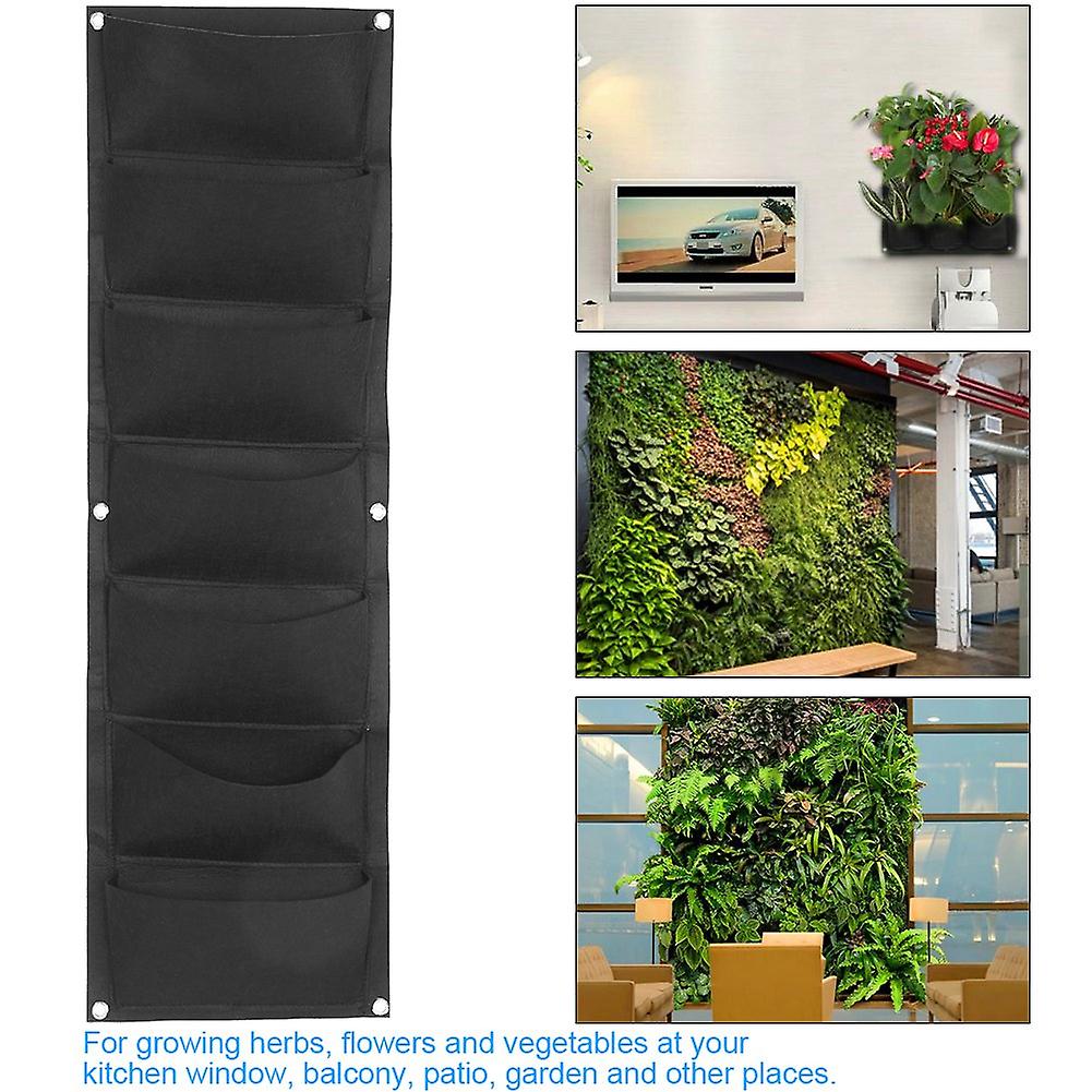Grow Bag Planting Bag Garden Balcony Wall Vertical Flower Plants Hanging Planter Black Color 7 Pockets