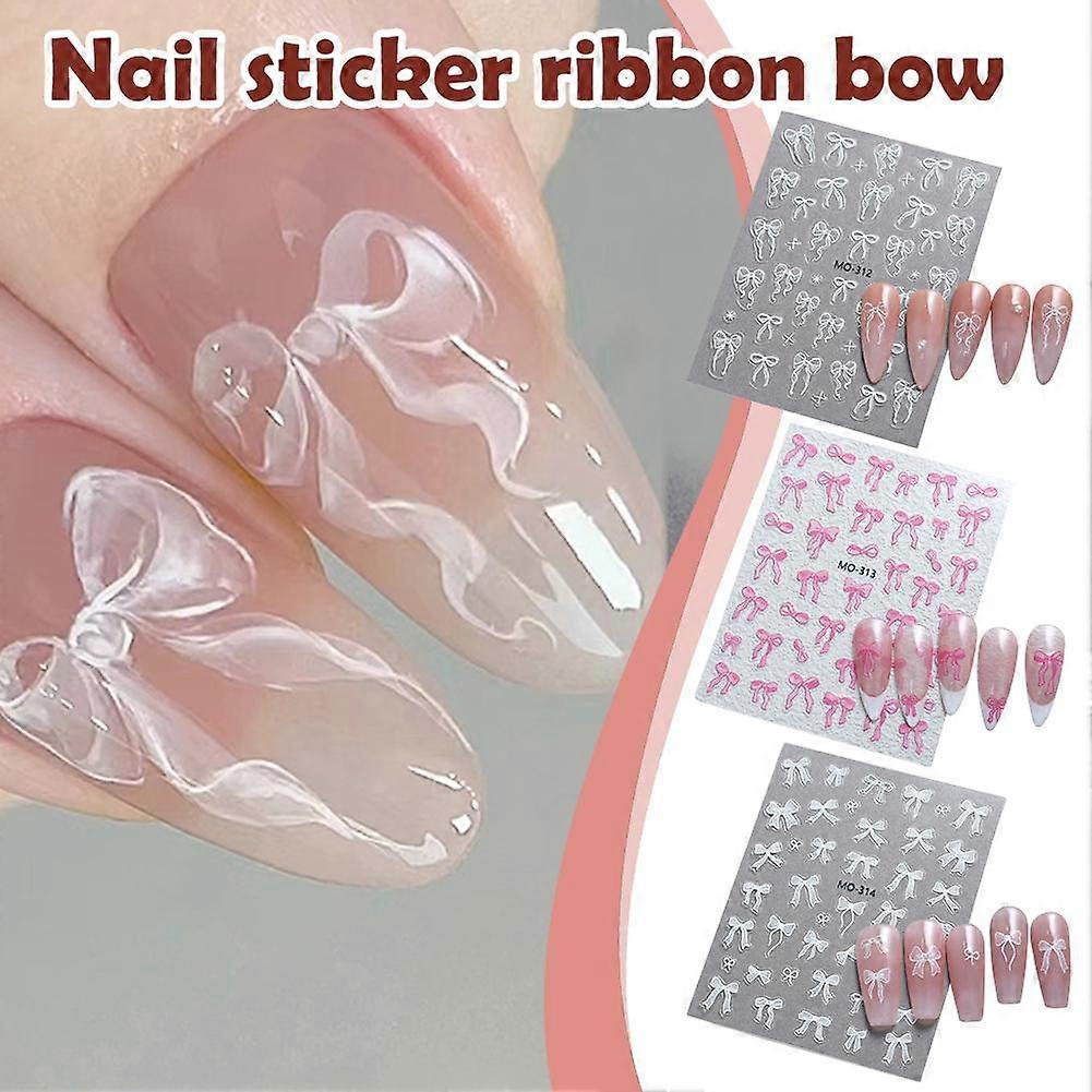 Bänder Schleifen Nagelaufkleber Weiß 3D DIY Nagelaufkleber Schmuck