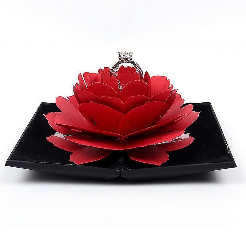 Ring box with 3D Rose in paper - black