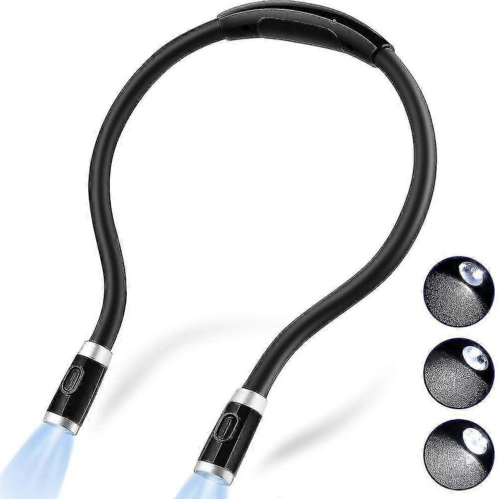 Rechargeable Led Book Light, Neck Hug Reading Lights Compatible With Reading In Bed, Hand-free Super Flexible, 3 Adjustable Brightness Levels