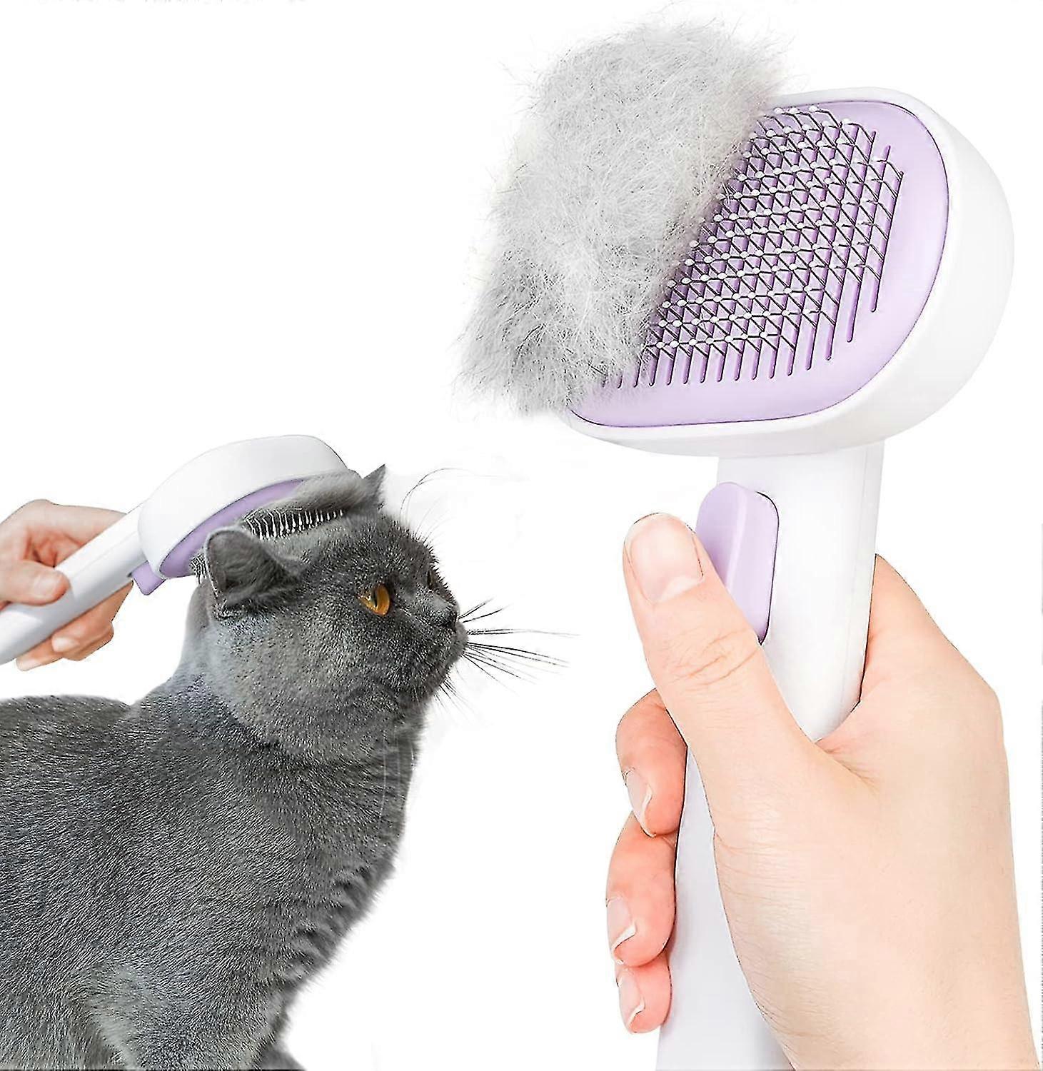 Purple Cat Brush With Se Button, Cat Bru For Indoor Cats Shedding, Cat Brush For Or Short Hed Cats, Cat Ging Brush Cat Comb For K