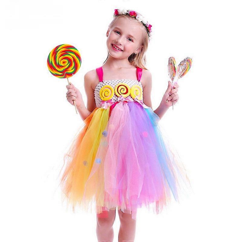 Halloween Cosplay Kostuums Prinses Meisjes Lollipop Regenboog Jurk