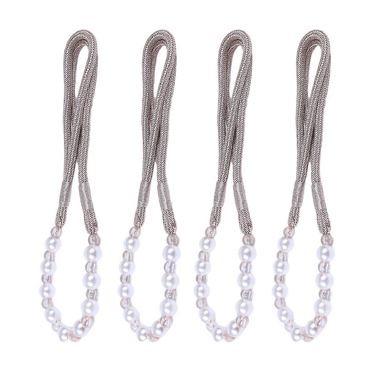 2 Pairs Curtain Ropes Tiebacks - Pearl Chain Curtain Ties with Curtain Holdbacks for Home and office Window Drapery