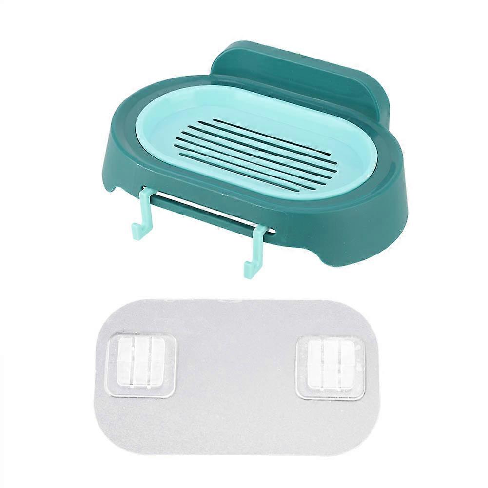 Double Layer Wall Suction Cup Soap Holder Box Rack Bathroom Organizer with Hook(Green)