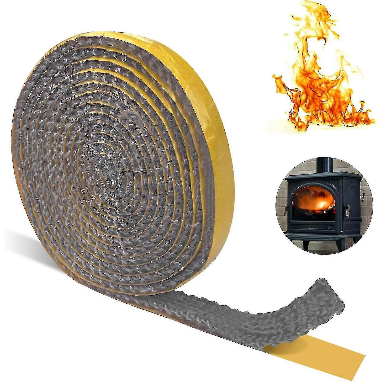 Vedspispackning, Självhäftande öppen spispackning, Värmebeständig fiber för spisar, ugnsrör, ugnslucka, eldstäder, eldstäder (3 mm x 10 mm x 2m) Bo