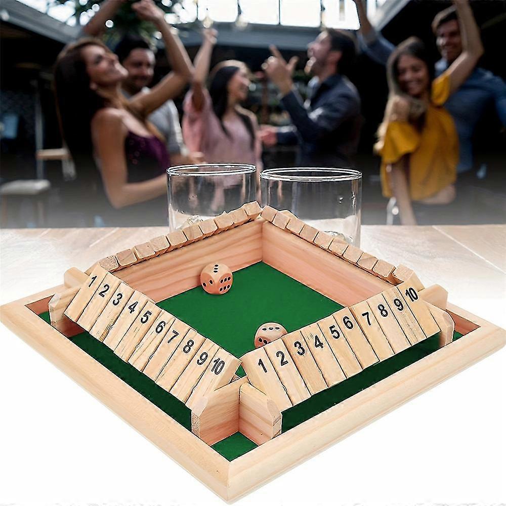 1-4 Players Shut The Box Dice Game, Classic 4 Sided Wooden Board Game With Dice For Kids Adults, Tabletop Version And Pub Board Game