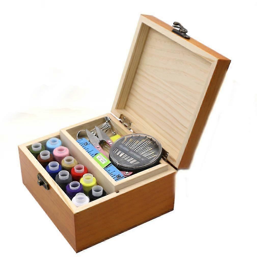 Wood Sewing Kit Hand Sewing Embroidery Tools Stitch Needle Thread Storage Kit