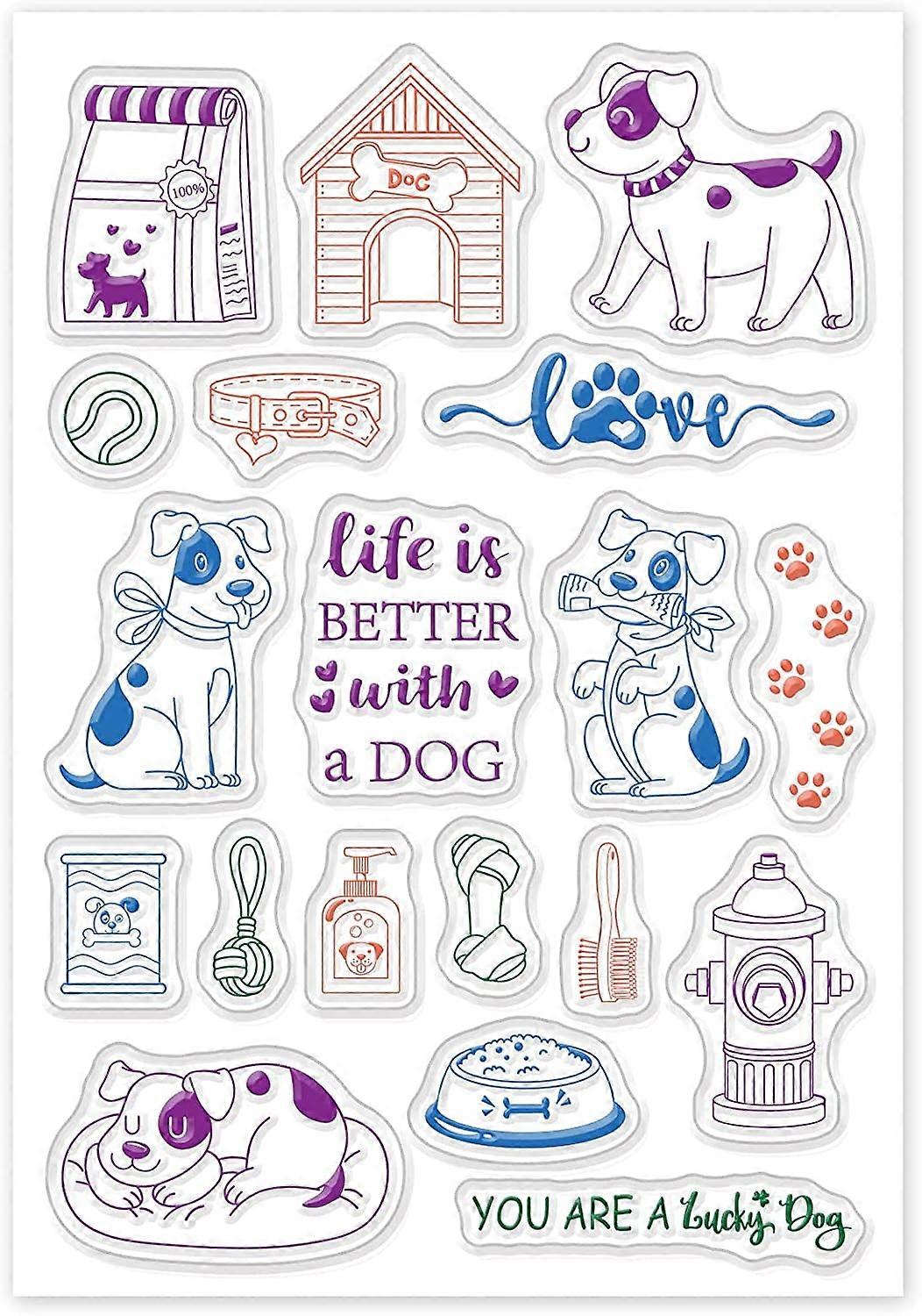 1Sheet Lucky Dog Clear Stamps Transparent Silicone Stamp Puppy for Card Making Decoration and DIY Scrapbooking