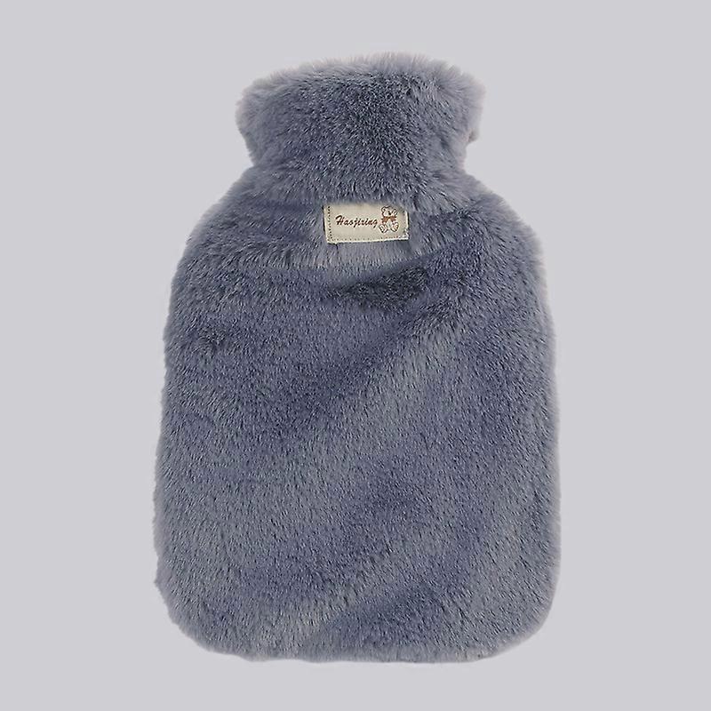 Furry hot water bottle 1000ml/2000ml Keep Warm Soft Portable(Dark gray)