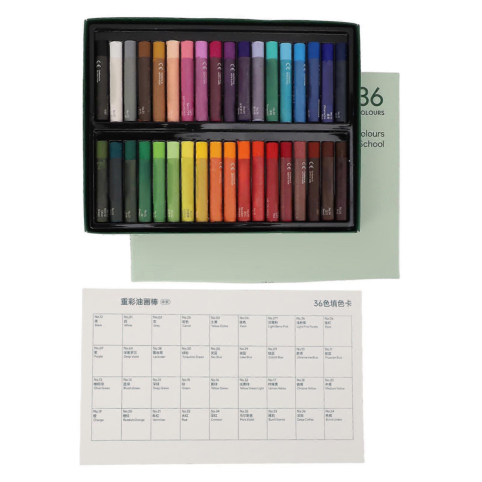 Oil Pastels Safe Medium Soft Texture Vibrant Colors Box Packed Odourless Oil Crayons for Stenciling Dotting Coloring 36 Colors