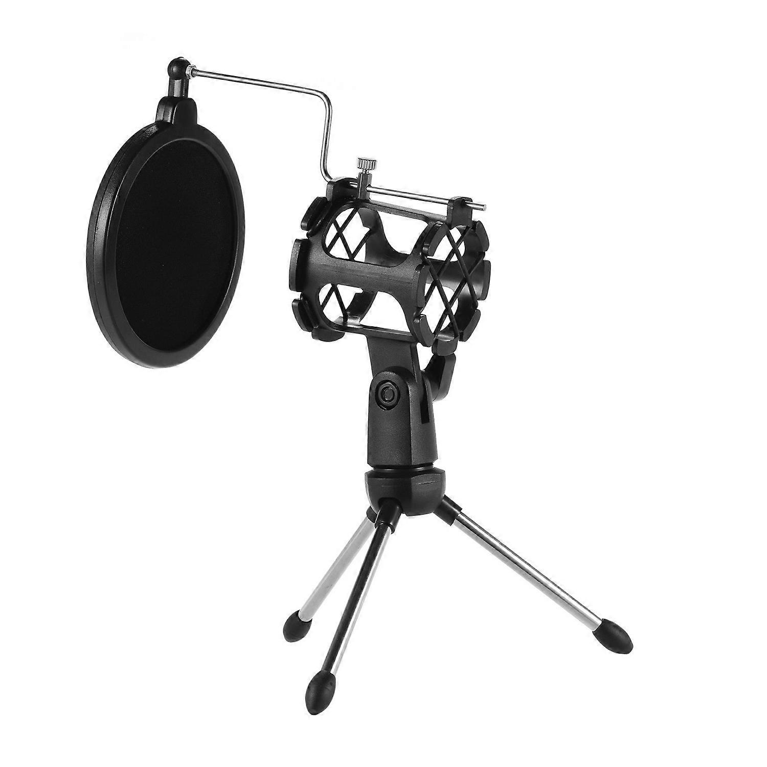 Mini Desktop Microphone Stand + Shock Mount Mic Holder + Pop Filter Kit for Studio Recording Online Broadcasting Chatting Singing Meeting