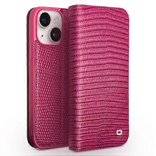 För iPhone 15 QIALINO Little Crocodile Texture Äkta Läder Telefonfodral