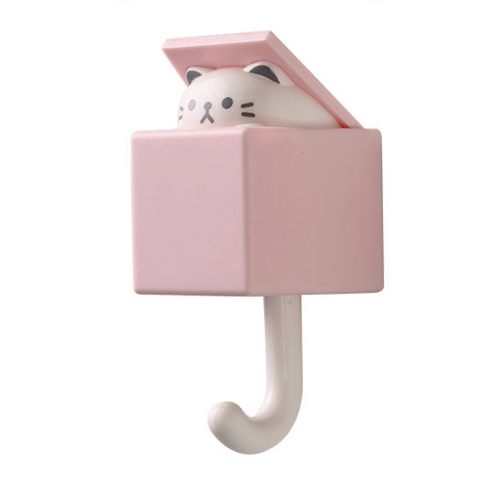 Cartoon Cat Hook for Clothes Key Cute No-Punch Cat Animal Hook Durable No Punching Install Wall Hanger for Bathroom Kitchen
