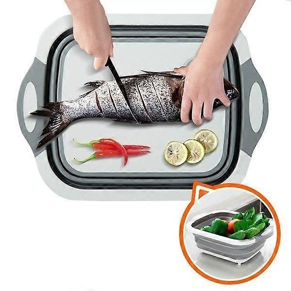 ZK-Multifunctional folding cutting board, kitchen drain basket, vegetable washing basket, kitchen storage organizer