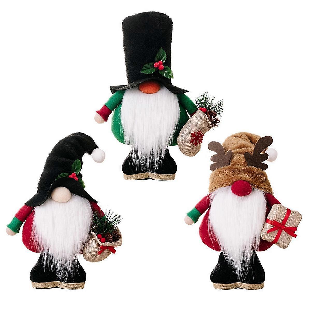 Gnome Christmas Decorations 3 Pack, Christmas Gnomes Plush Handmade Christmas Elf Santa Reindeer Or