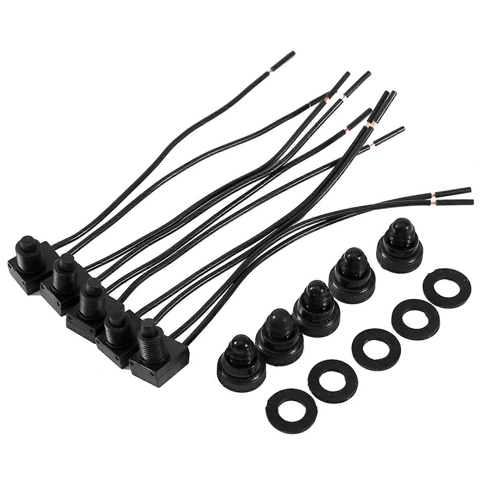5Pcs 12V Waterproof Push Button On Off Switch with 4" Leads For Motorcycle Car