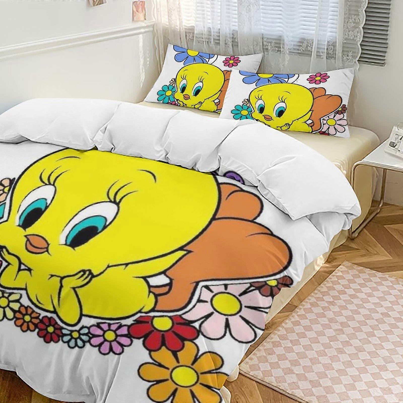 c567 TweetyBird 2 Cama Capa de Edredom Microfibra Conjuntos de Cama Leve 3 Peças Conjuntos de Edredom, 1 Capa de Edredom e 2 Fronhas para Crianças ee567