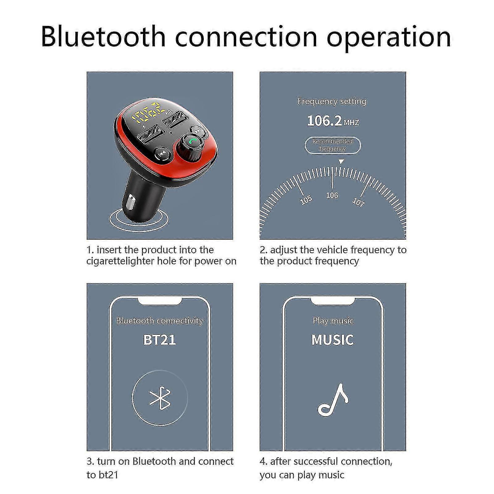 Bluetooth Fm Transmitter For Car,bluetooth Car Adapter With Dual Usb Charging Car Charger Mp3 Player Support Tf Card Usb Disk,hands Free Calling