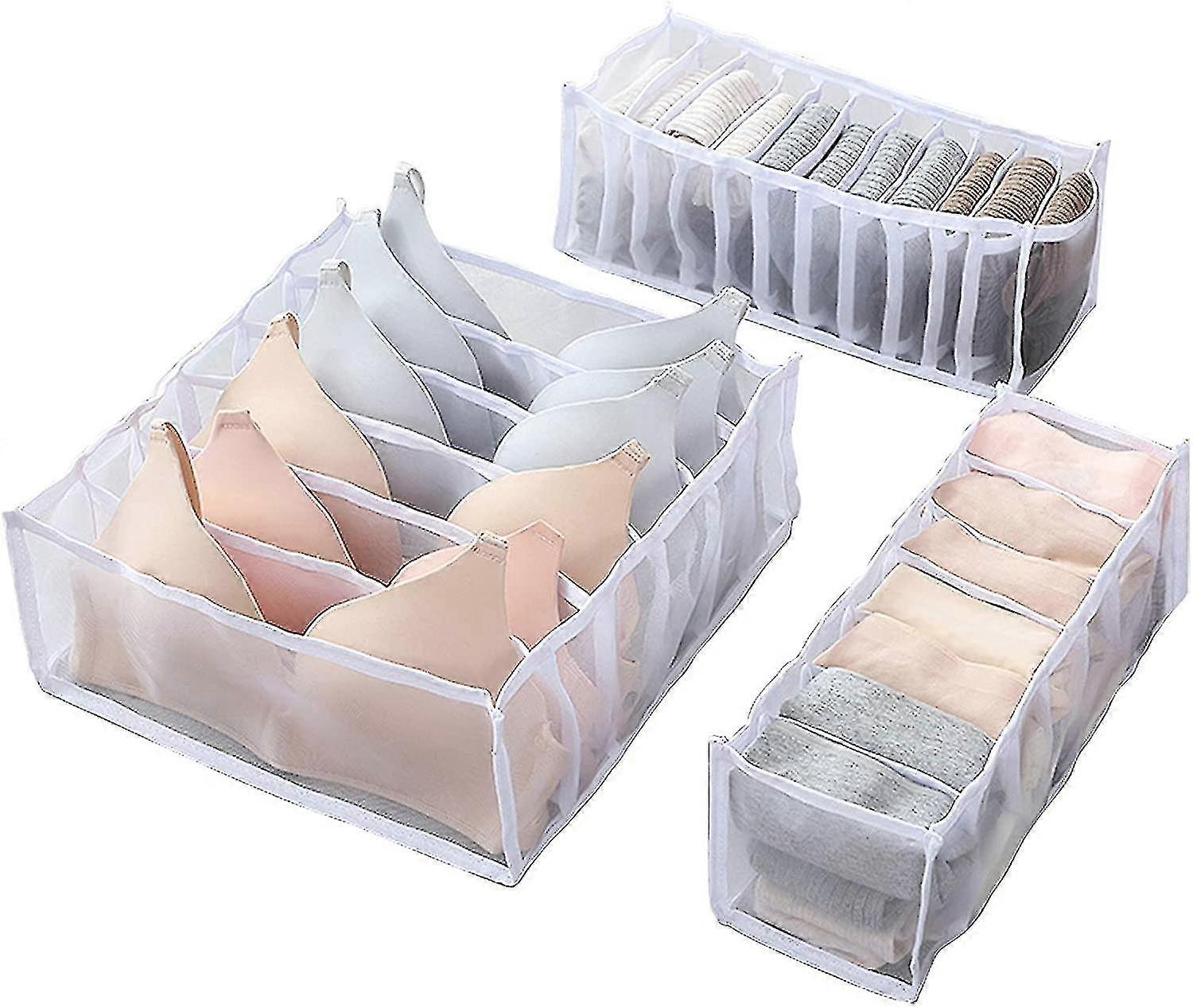 Underwear Drawer Organizer, 3 Pack Storage Box Drawers Dividers-white-