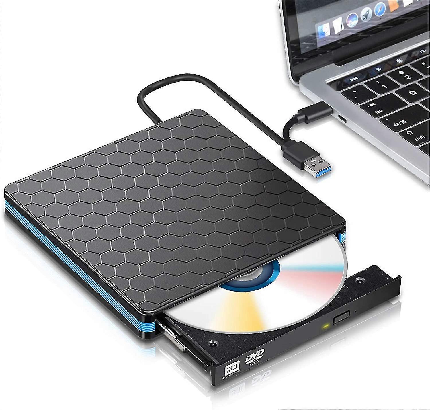 External Dvd Drive, Usb 3.0 Type C Cd Drive, Dual Port Dvd Player, Portable Optical Burner Writer Rewriter, High Speed Data Transfer