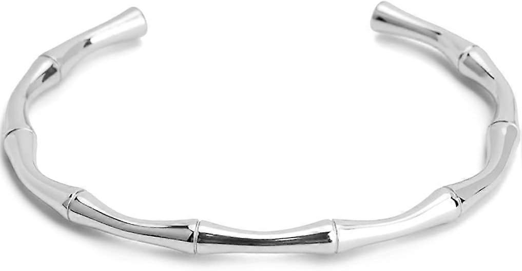 Stainless Steel Classical Plain Bamboo Style Open Cuff Bangle Braceletsilver