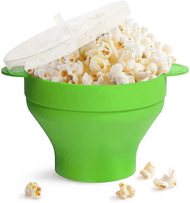Silicone Popcorn Maker Foldable Bowl with Lid & Handle for Home Party, Green