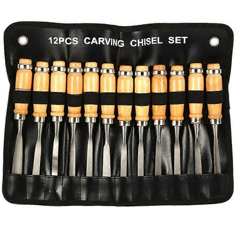 12 Pieces Wood Carving Hand Chisel Set Professional Lathe Gouges Tools for Woodworking