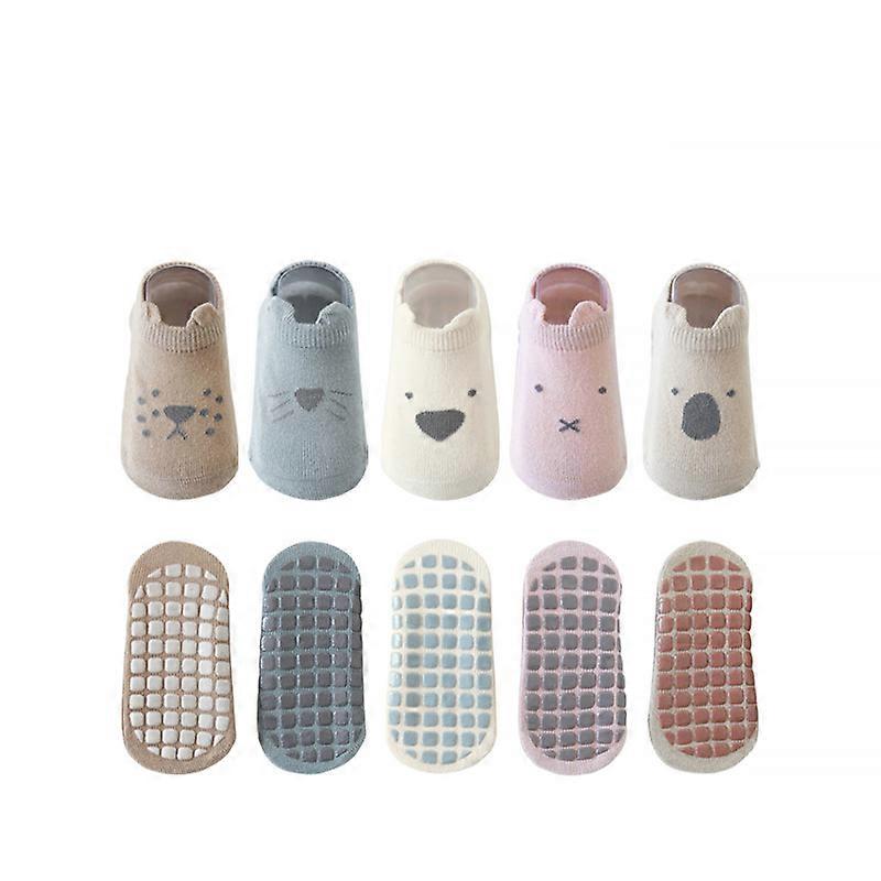 5PCS Baby Girl Boy 5 Pairs Socks Cotton Non-Slip Toddler Sock Cartoon Pattern Suitable for 1-3 Years Old Children