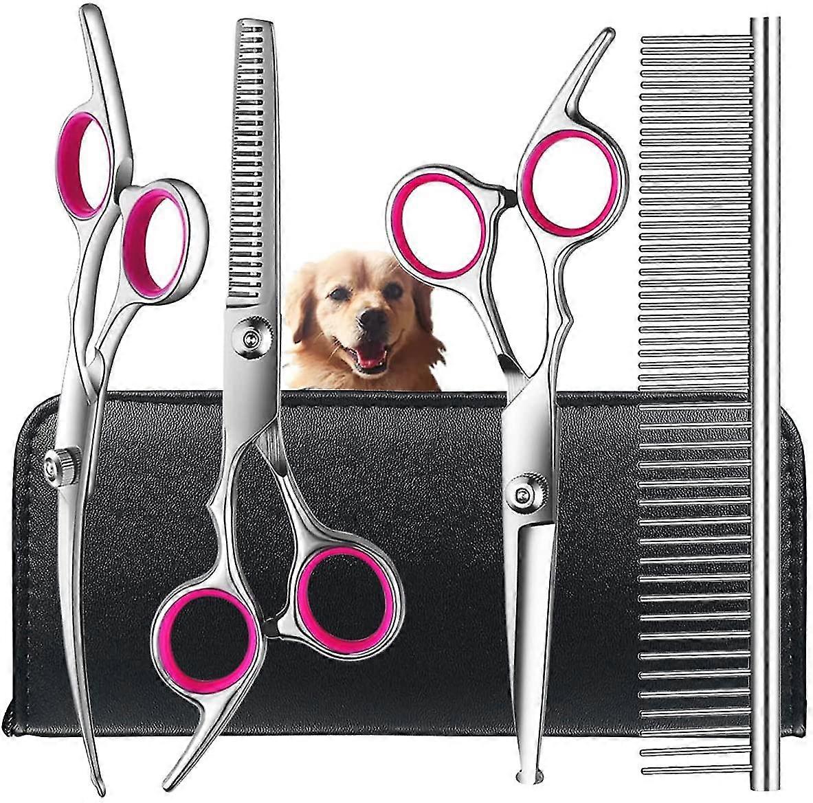 Dog Grooming Scissors Kit With Safety Round Tip, Stainless Steel Professional Dog Grooming Scissors Set For Long And Short