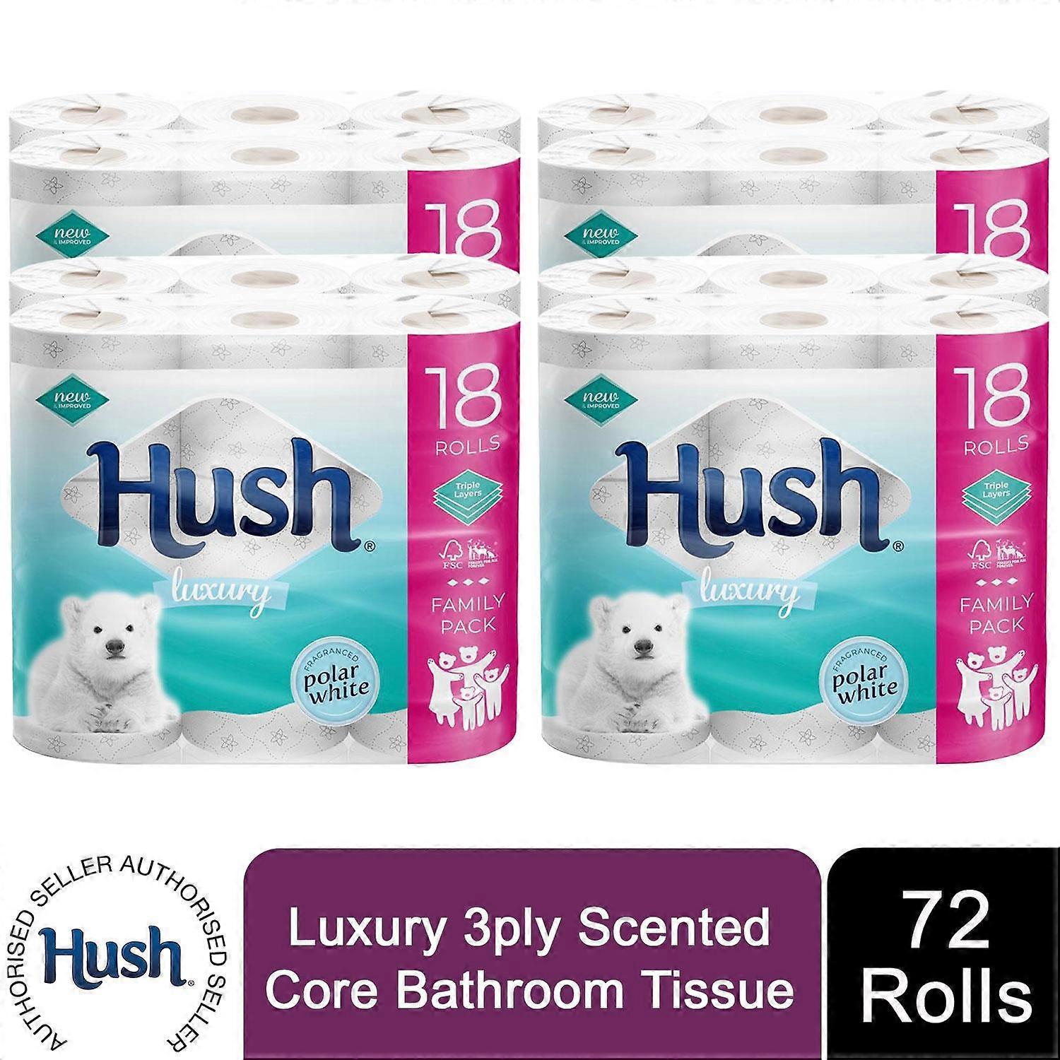 Hush Luxury 3Ply Bathroom Tissue, 72 Rolls - Scented Core