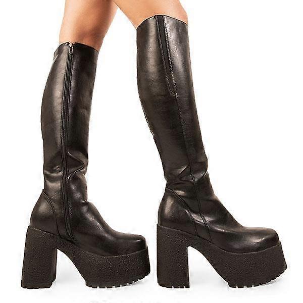 Lamoda Miracle Aligner Black PU Knee High Platform Boots Gothic Chunky UK3