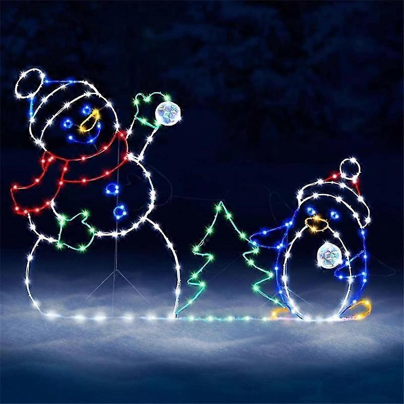 Fun Animé Snowball Fight Active Light String Frame Décoration Noël Jardin extérieur Neige Brillant Signe décoratif