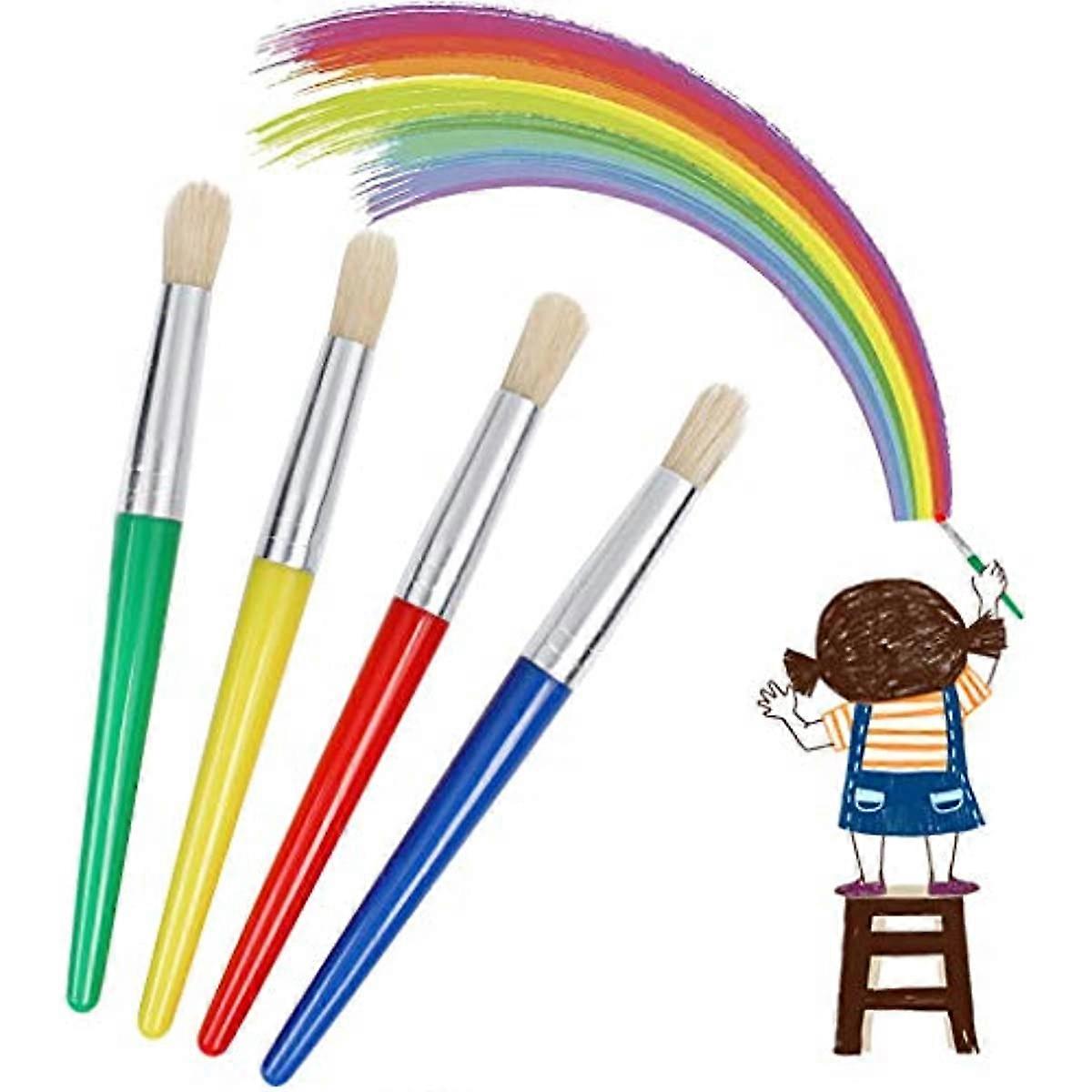 Kids Paint Brushes 4 PCS Childrens Painting Brushes Set Flat Tip with Plastic Handle and Hog Bristles Painting Brushes Multi Color Paint Brushes for C