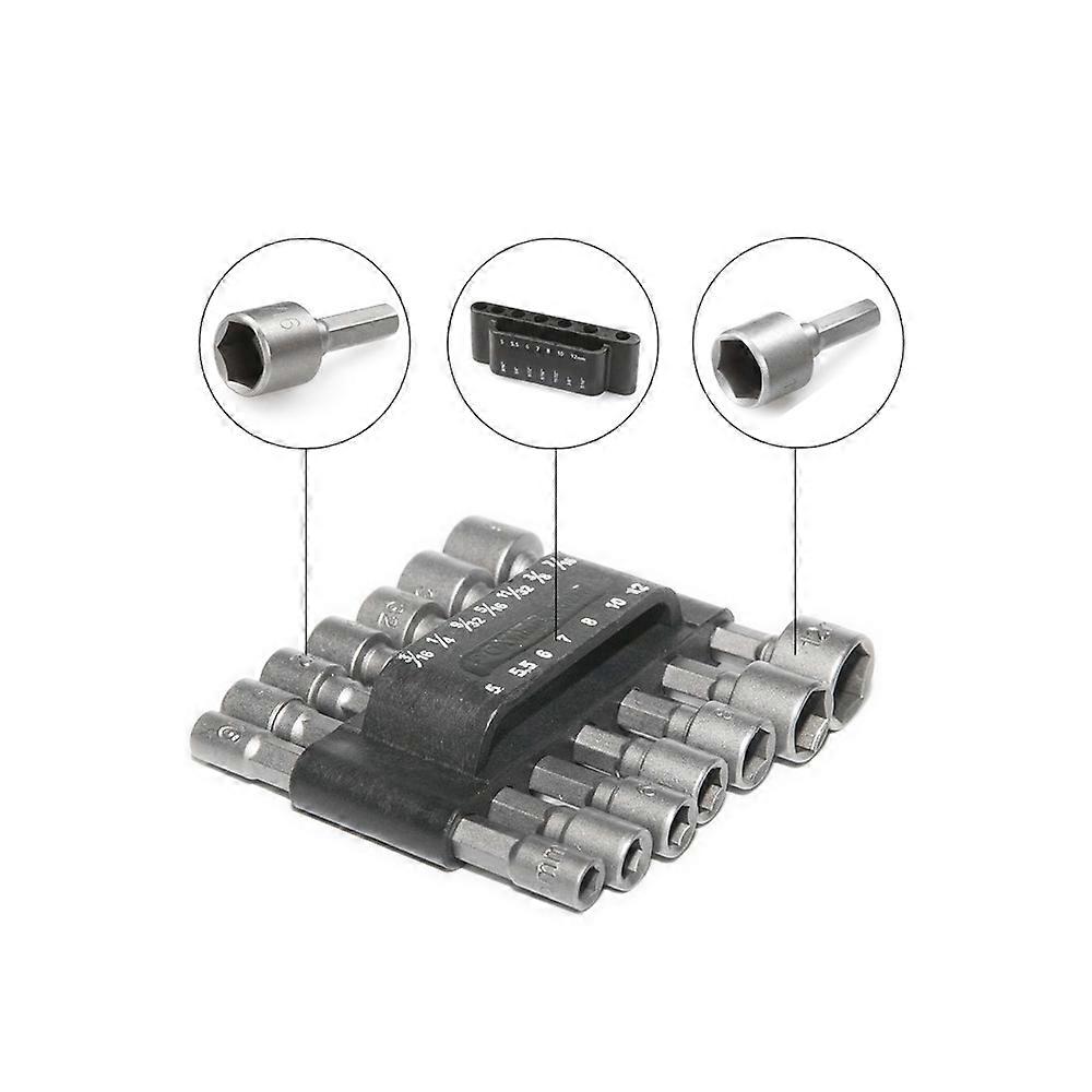 14pcs screwdriver Nut Driver Bit Sets Sockets Hex 1/4" Shank Extension Electric Screwdrivers Nut Socket Drill Kit Handle Tools