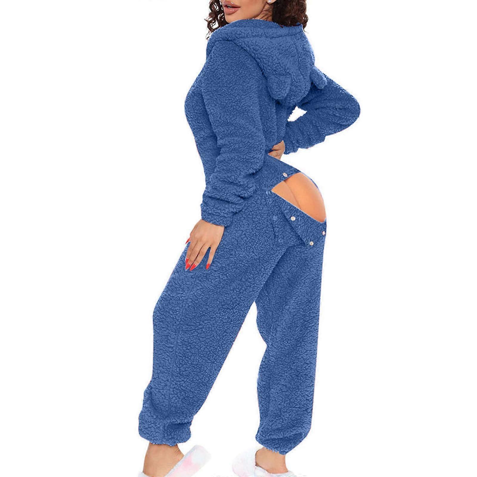مثير الكبار Onesie بيجاما للنساء بعقب رفرف الصوف مقنعين قطعة واحدة بيجاما المرأة رقيق ملابس النوم