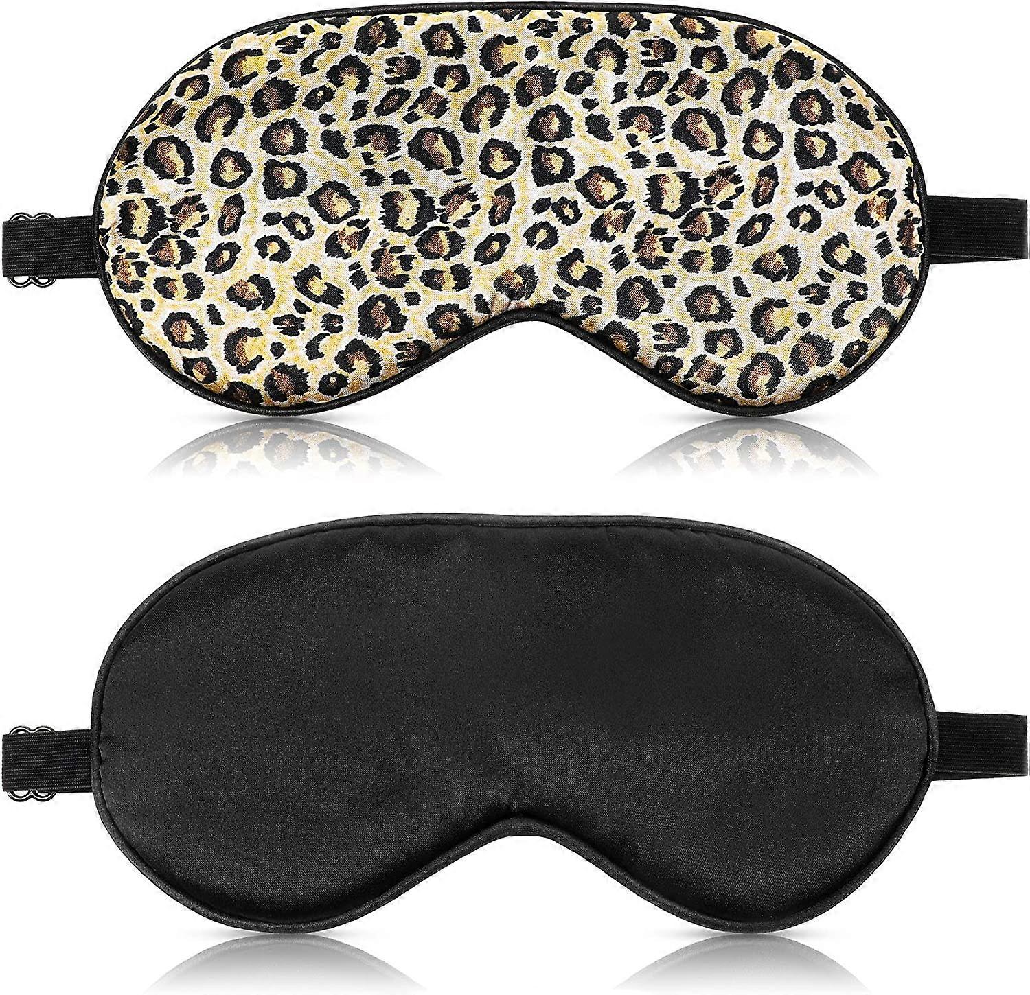 2 Pieces Silk Sleeping Mask with Adjustable Strap-Silk Eye Mask Soft Eye Cover Blindfold Eyeshade with Leopard Print, for Blocking Out Lights Sweet Sl
