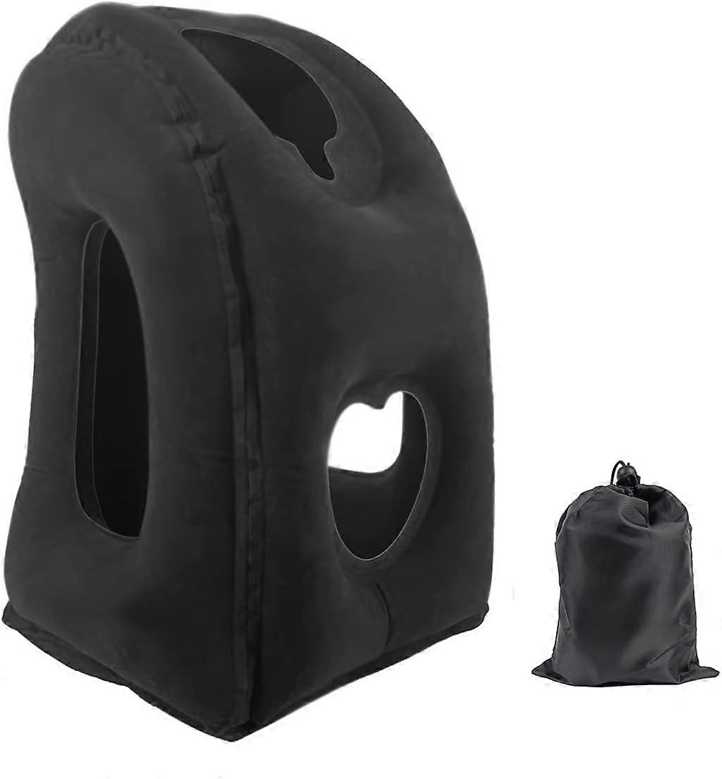 (Black)Inflatable Travel Pillow, Multi-Purpose Inflatable Cushion, Head Supporting Travel Pillow, Multi-Function Neck Pillow for Sleeping on Airplane 