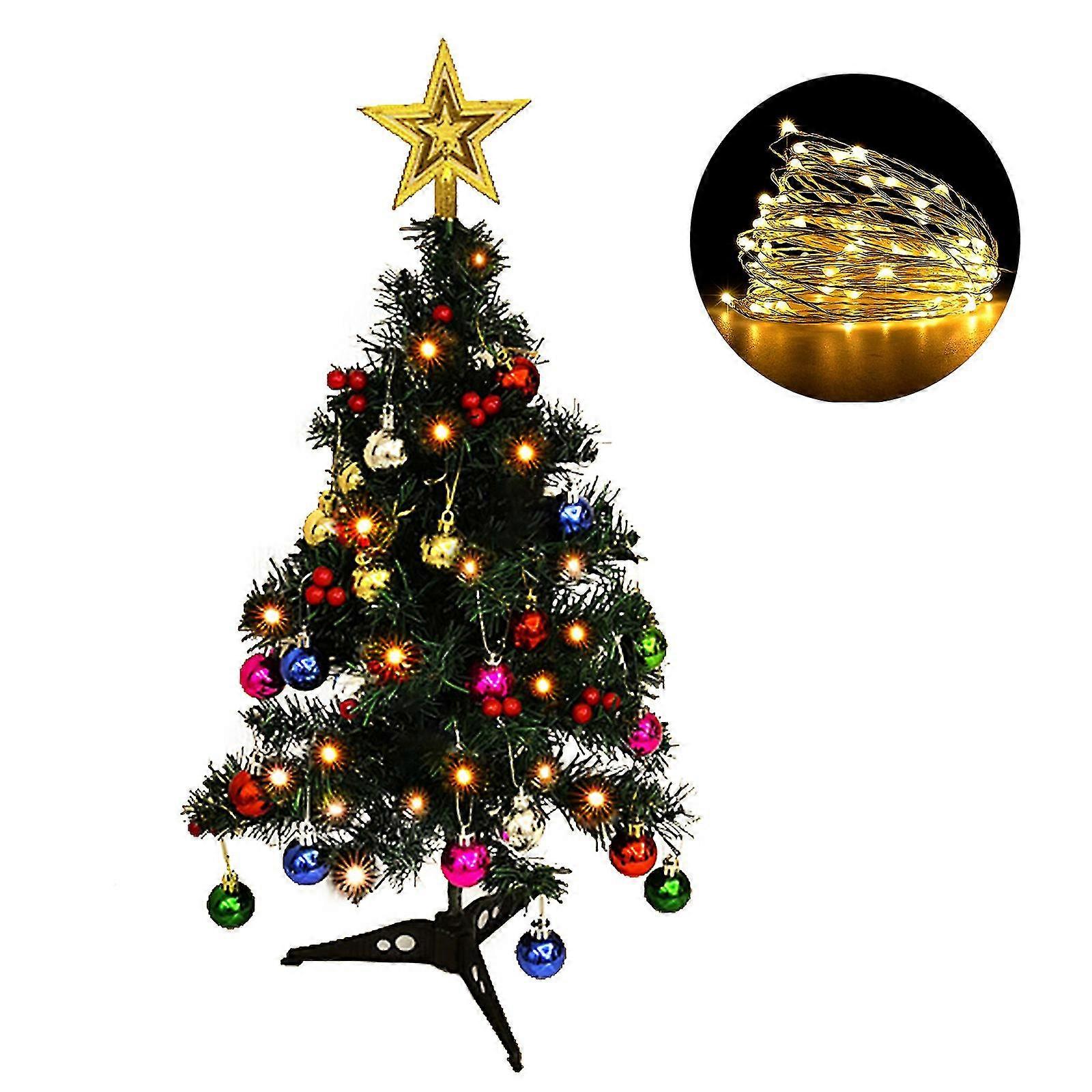 Mini Tabletop Christmas Tree 30cm With Led Lights And Ornaments,White