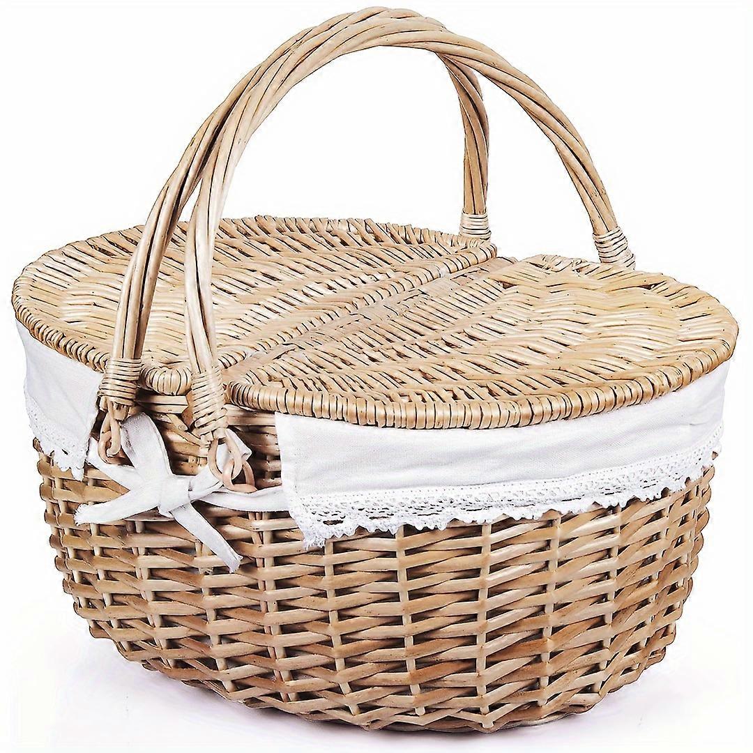 Premium Willow Picnic Basket - Durable & Stylish with Double-Door Lid, Waterproof Inner Liner - Perfect Camping Accessory for Outdoor Storage & Advent