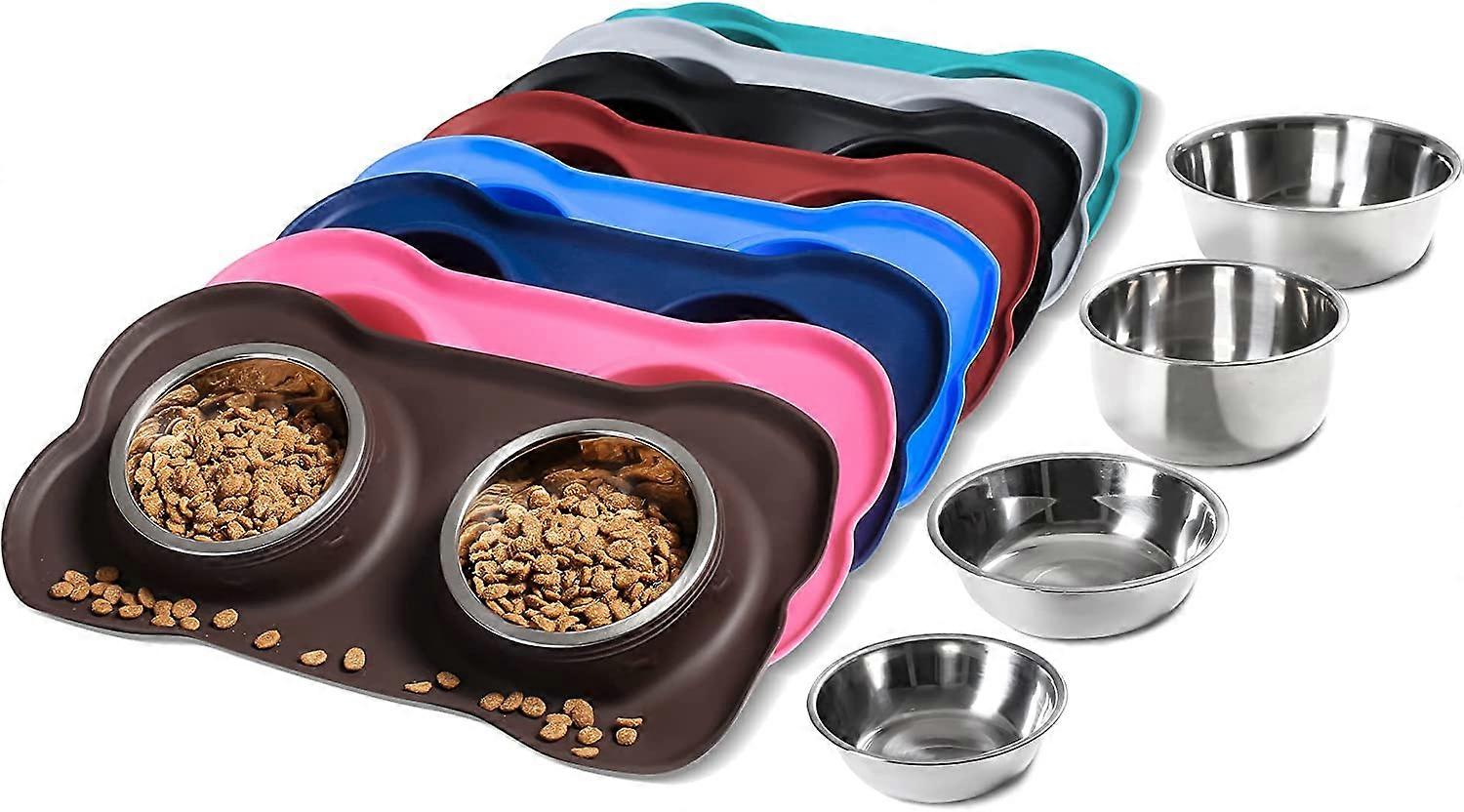 קערות כלבים לחיות מחמד 2 קערת כלבים מנירוסטה ללא נוזל סיליקון מונע החלקה להאכלת גורי כלבים קטנים בינוניים