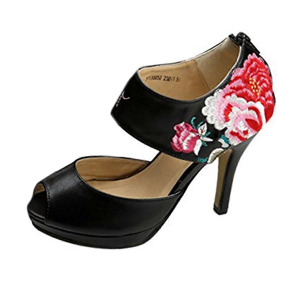 Peep-toe Thin Heel Embroidered Sandals