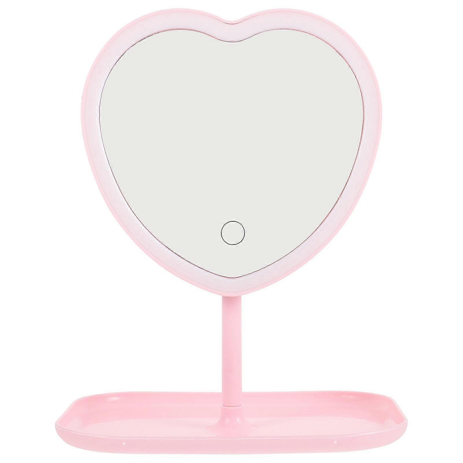 Usb Rechargeable Led Makeup Mirror Desktop Mirror Heart Shape Mirror for Women