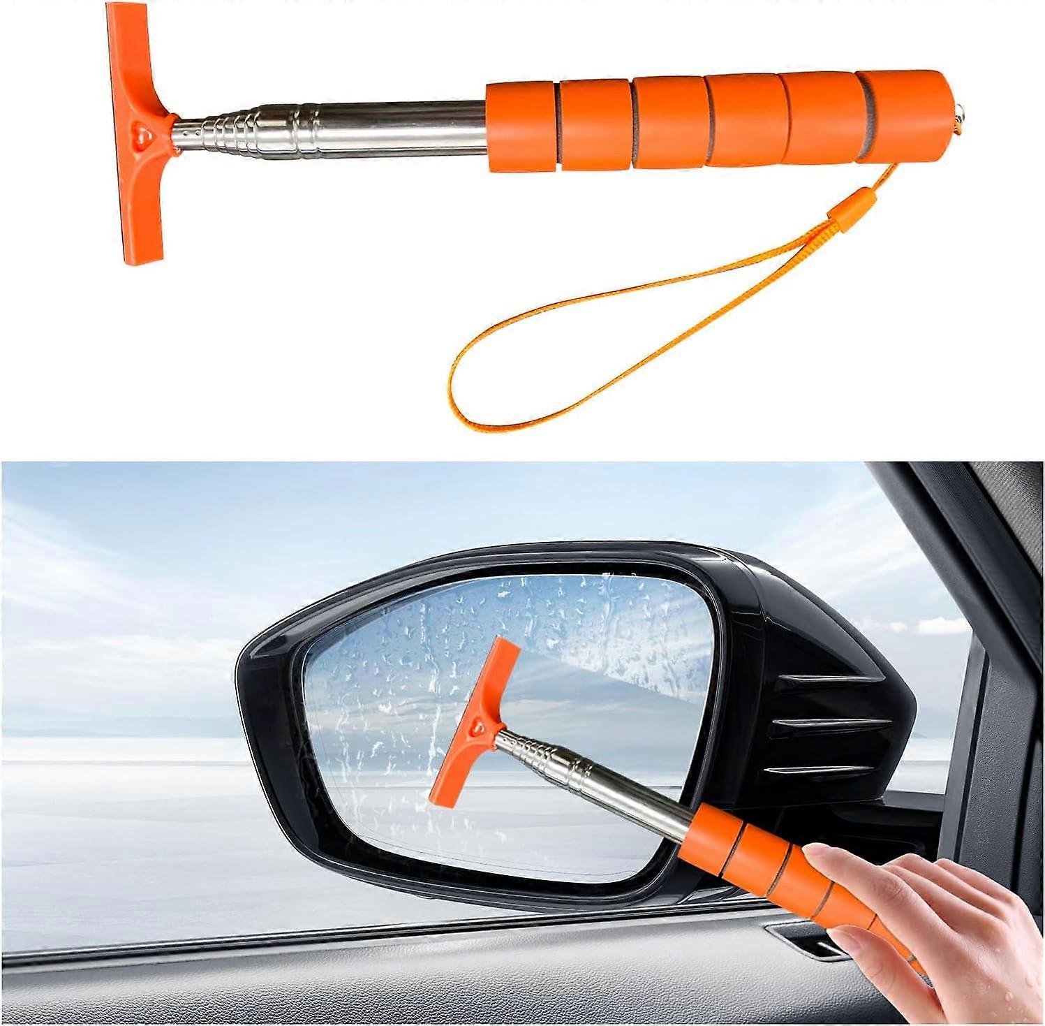 Car Side Mirror Squeegee, 98cm Retractable Rearview Mirror Wiper, Mini Portable Auto Window Squeegee Cleaner for Rainy Foggy Weather