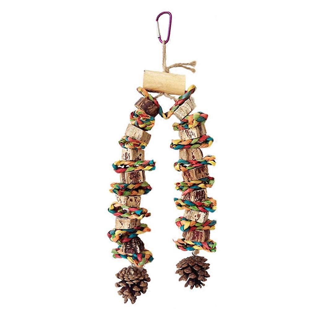 Wooden Block Bird Toy Bird Cage HangingPinecones Block Toy Birdcage Accessories Budgies Chewable Toy Macaws Pecking Toy