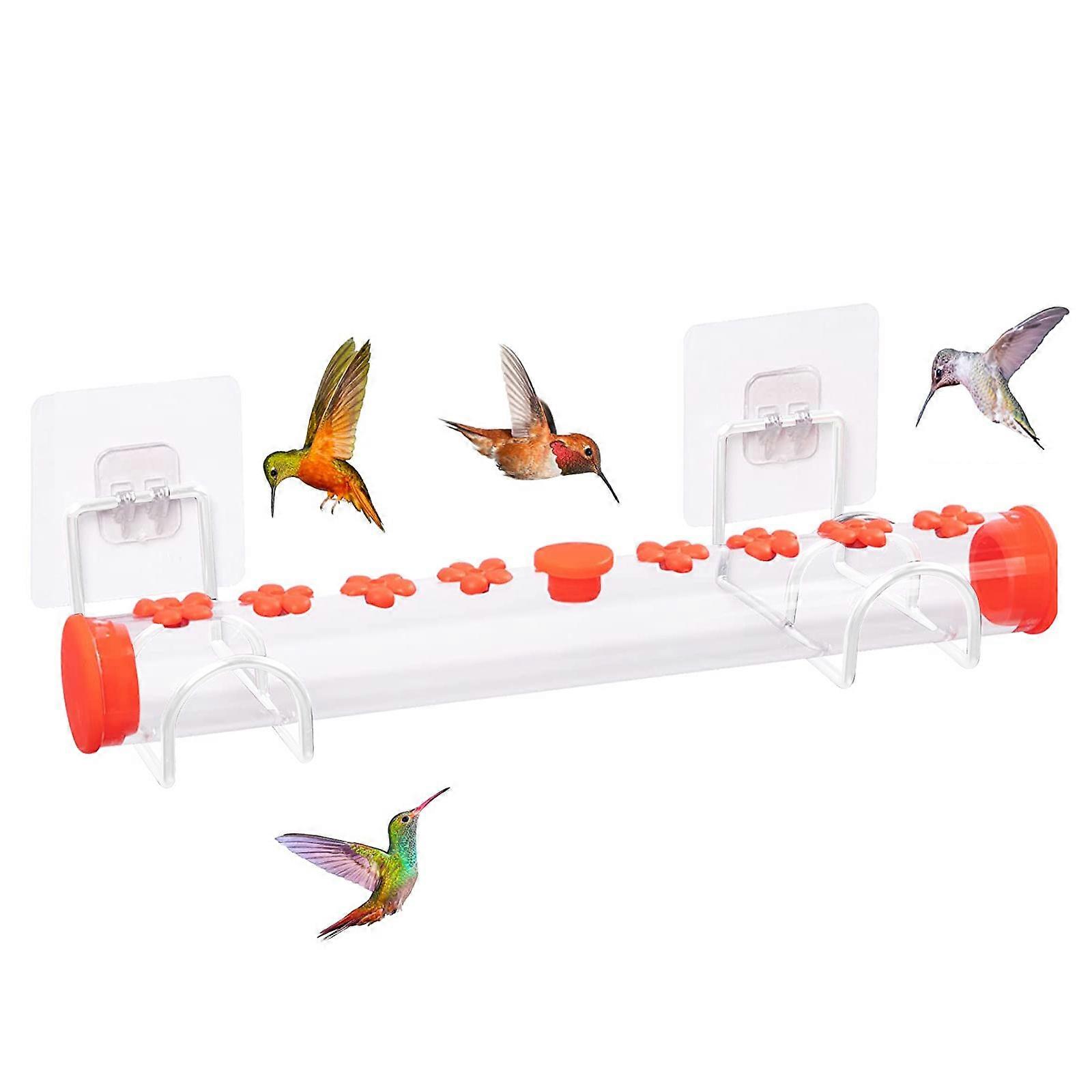 Window Hummingbird Feeder with Strong Suction Cups- Horizontal Humming Bird Feeders with 16 Feeding Ports for Outdoor Window Mount,100% New