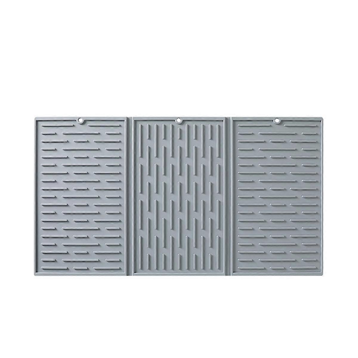 Grey Foldable Tri-Fold Tableware Drying Mat Silicone Draining Mat for Kitchen Counters