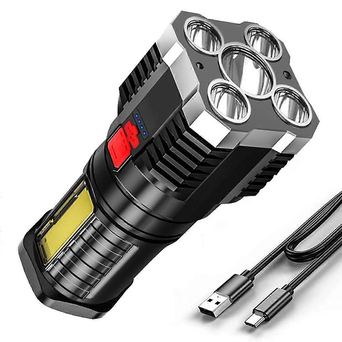 Super Bright Flashlight Ultra Powerful LED Rechargeable Side Light 5LED Outdoor Flashlight for Camp