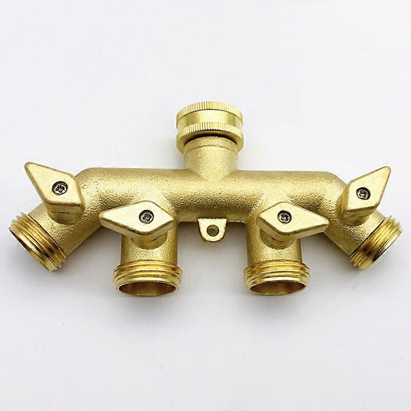 Hose Distributor (4 Way), Brass Watering Four Way Splitter Adapter Ball Valve Faucet Connector