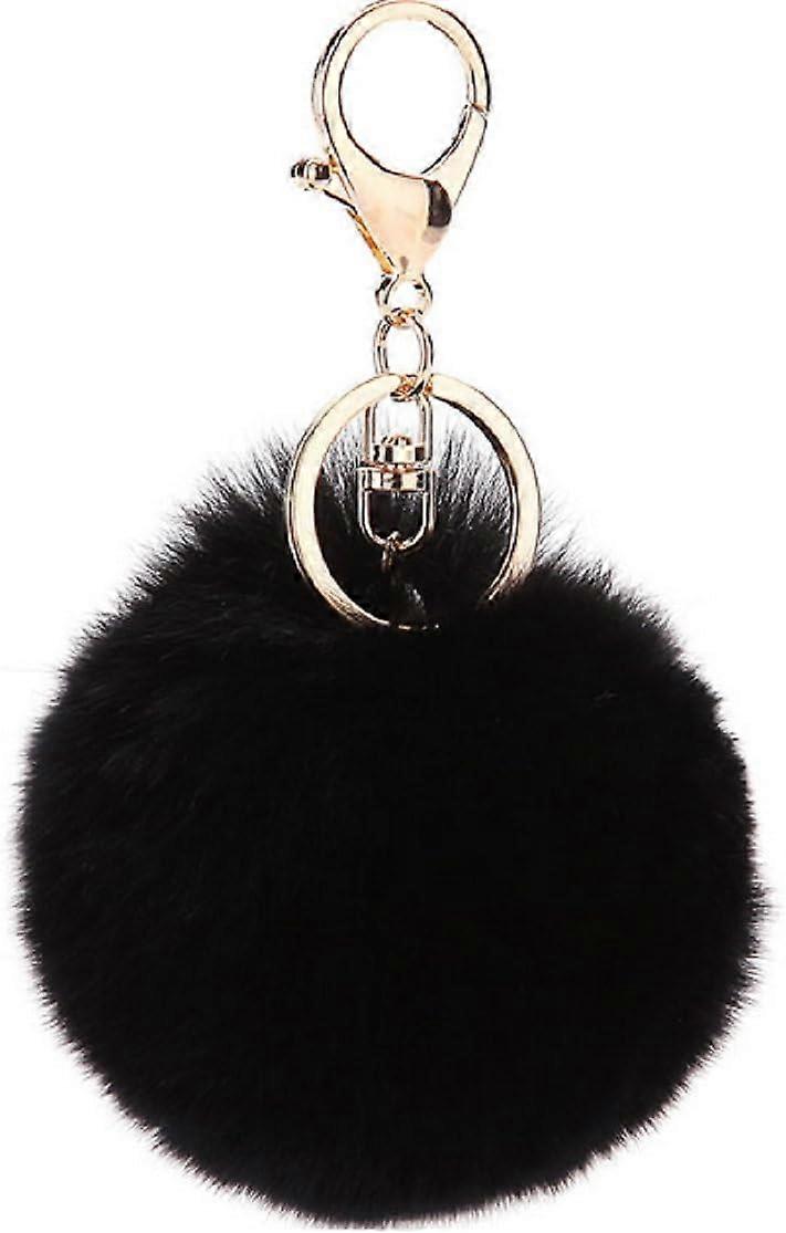 Pompom Keychain in Real Rabbit Hair, Soft to the Touch Guaranteed (Black)